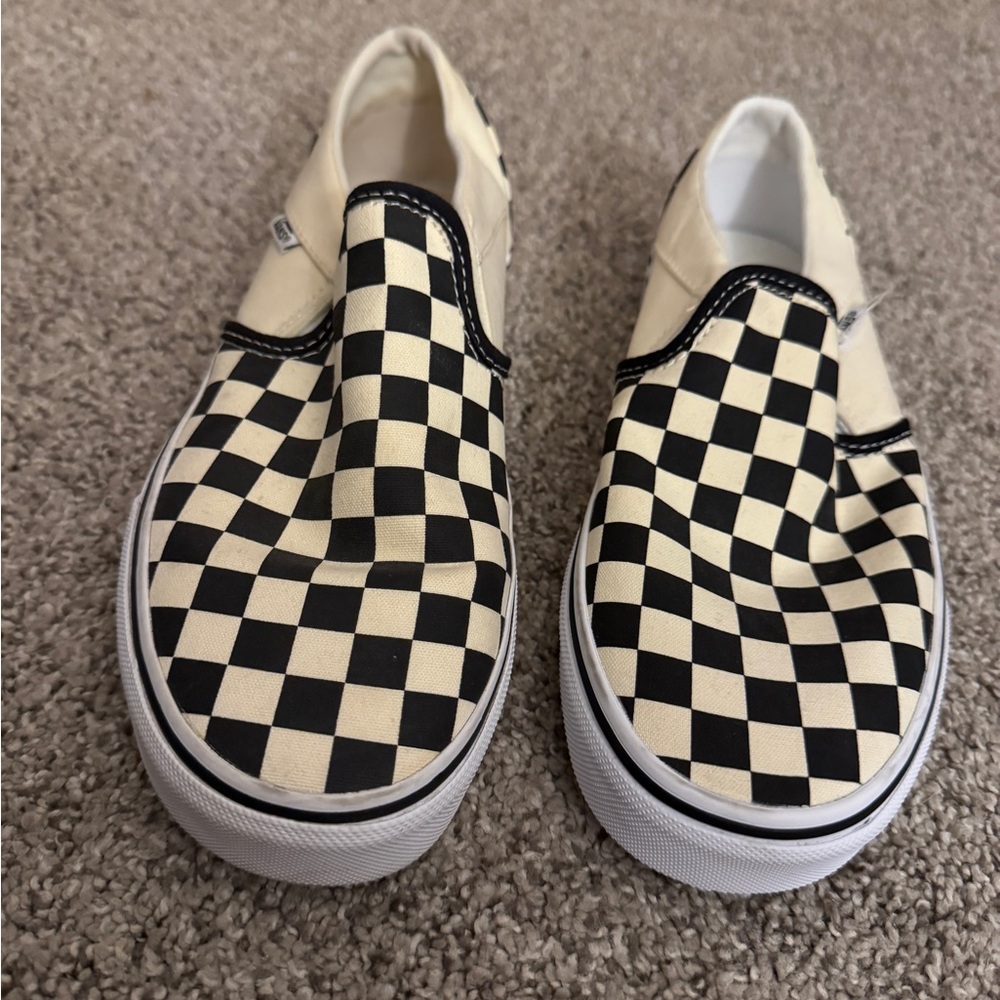Vans Kids Checkered Slip-On Sneakers - Black and Cream